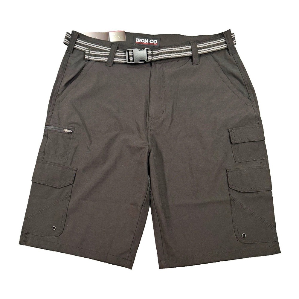Iron Co Hybrid Cargo Shorts Men's 34 Black Stretch Belted NWT